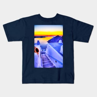 Santorini Steps Sunset Kids T-Shirt